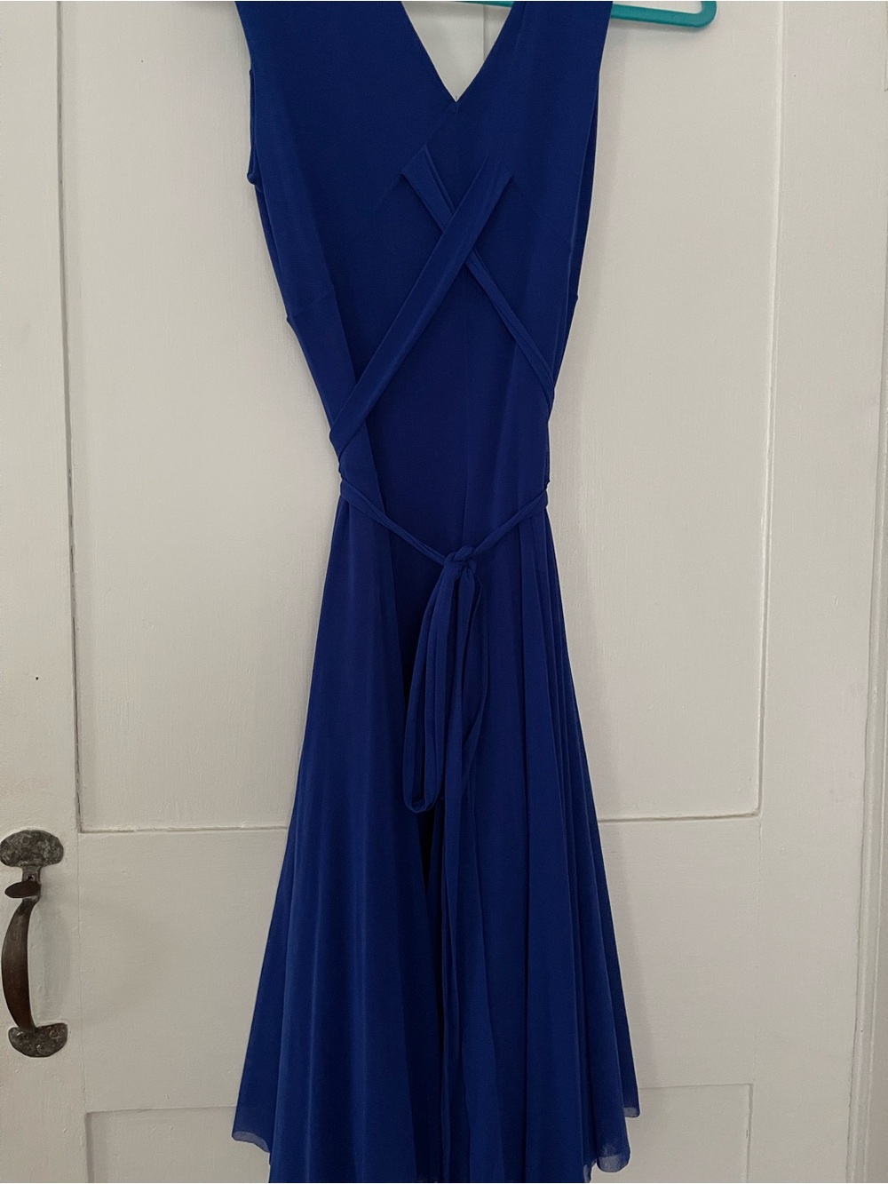 Vintage Elana Kattan Royal Blue Disco Midi Dress V-Neck Criss Cross Back